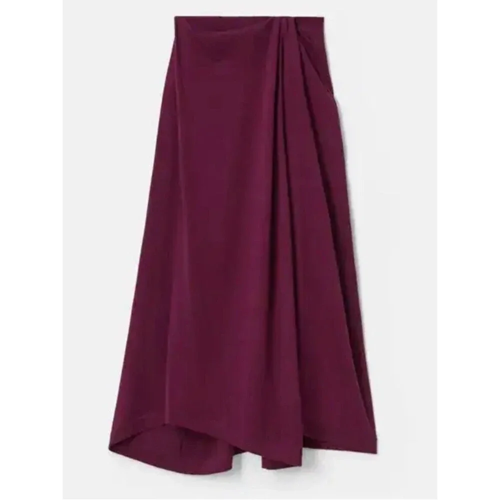 LAFAYETTE 148 NEW YORK Cotton-Silk Knit Asymmetrical Draped A-Line Midi Skirt